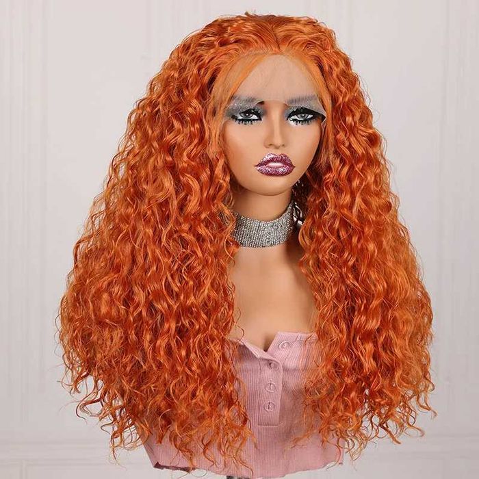 Оранжева къдрава дантелена перука 13*4*1