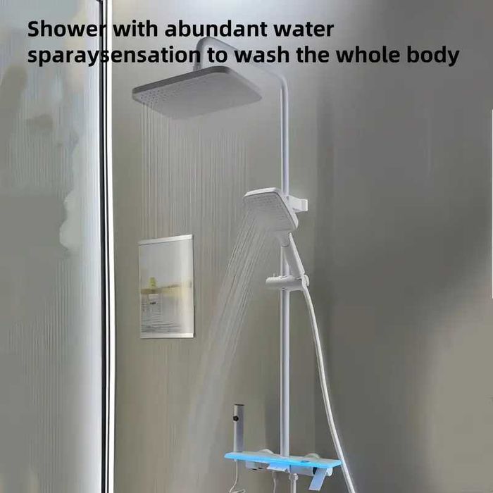 Бяла Душ система с термостатен смесител 4 бутона дисплей функция дъжд