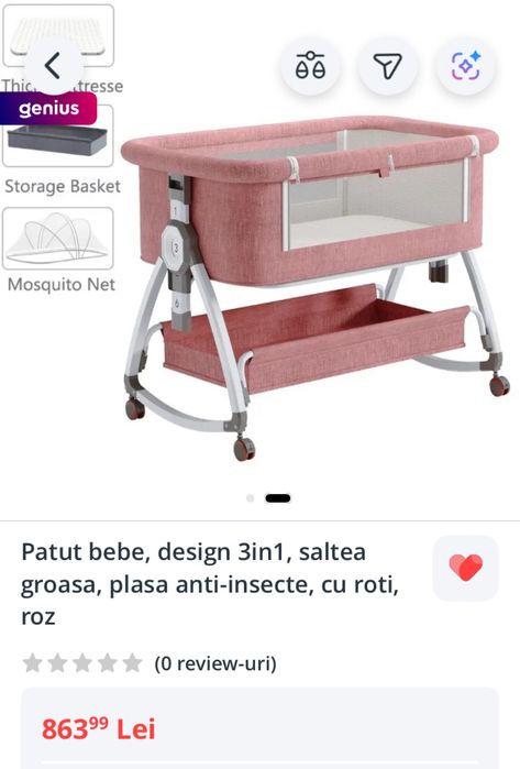 Pătuț nou in cutie, 3 în 1 cu saltea, masă de schimbat, plasa țânțari