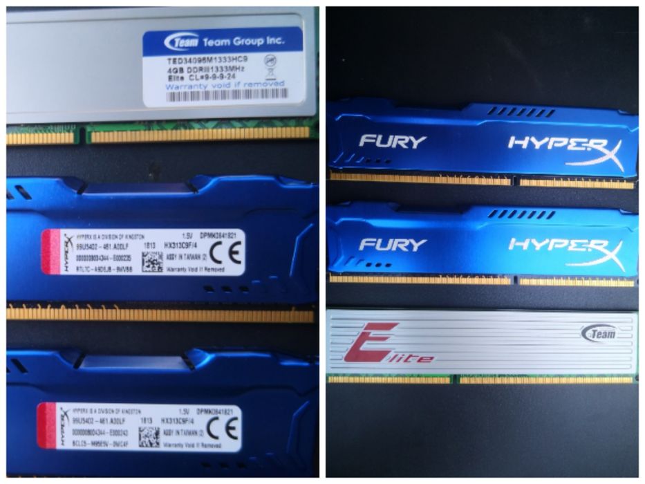 3 x memorii ram 4gb 2xKingston Fury și 1xTeam Elite ddr3  1333mhz