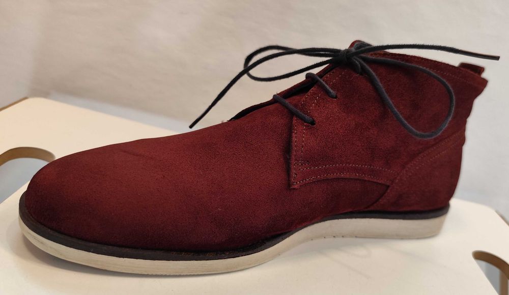 Ghete derby chukka plain toe Pat Calvin 43 casual suede piele naturala moale caramiziu
