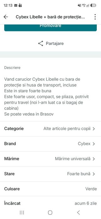 Carucior Cybex Libelle cu bara protectie si husa transport. Stare buna, Poate fi vazut in Brasov