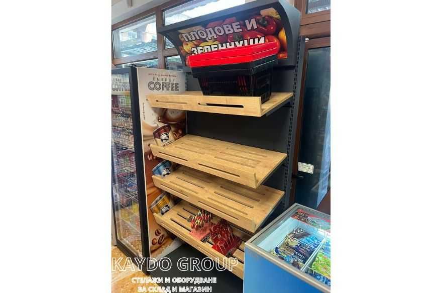 Стелаж за плод  зеленчук, метал, MDF рафтове и LED , нов, наличен