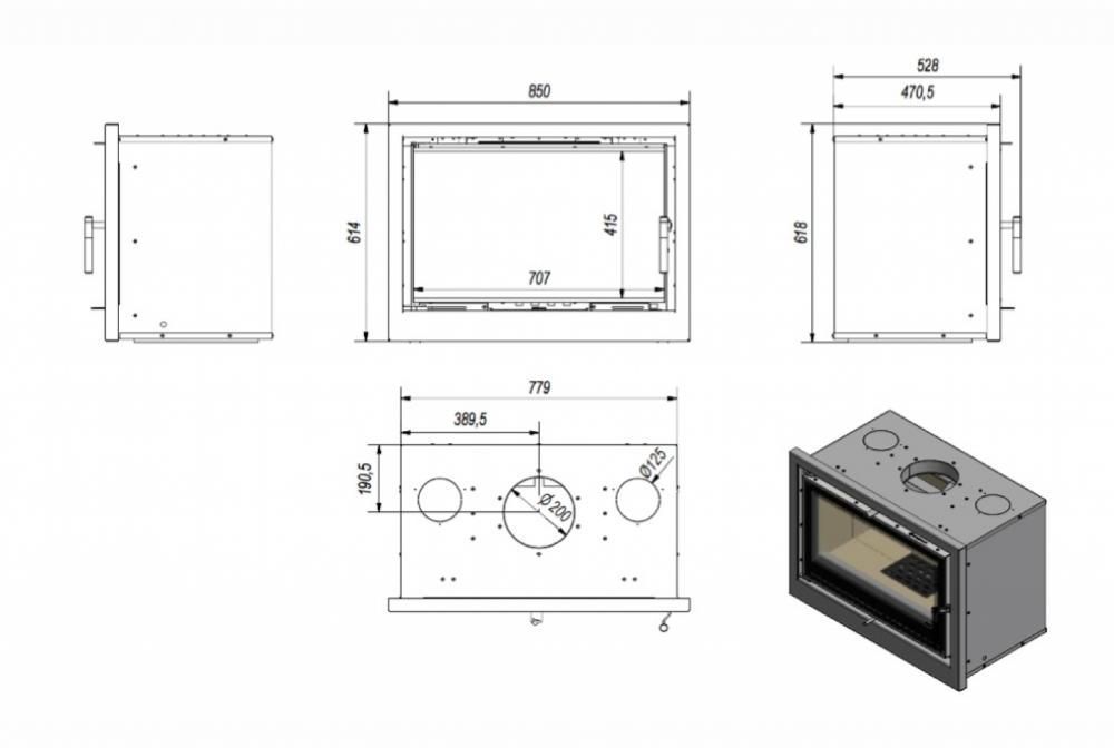 Semineu cu DISTRIBUTIE DE CĂLDURĂ / 16 KW, Focar