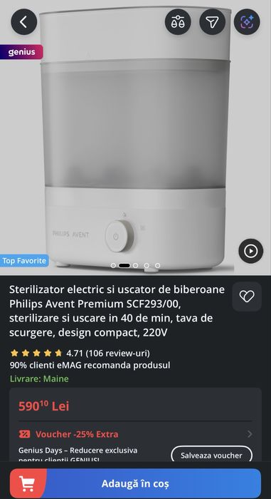 Sterilizator biberoane Philips Avent Premium, sterilizare si uscare