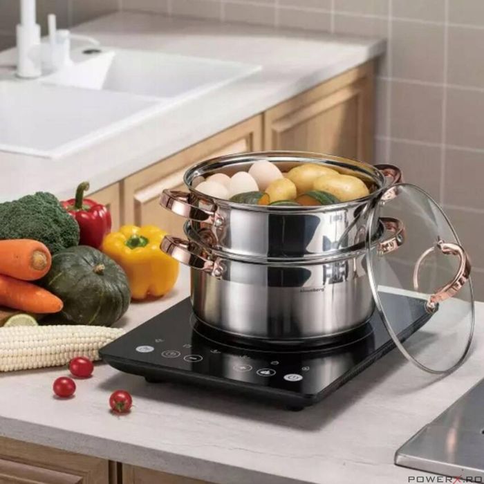 Set de 3 piese, oala pentru fiert cu abur, inox, diametru 24 cm,