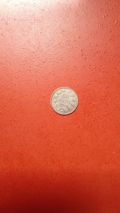Moneda veche argint 50 bani 1894, Carol1, colecție numismatica