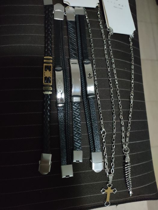 Brățară piele naturala + inox Stanley steel, lănțișoare inox ,etc