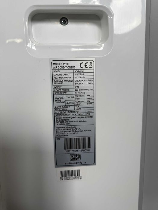Aparat de aer conditionat mobil Star-Light 11600 BTU si incalzire