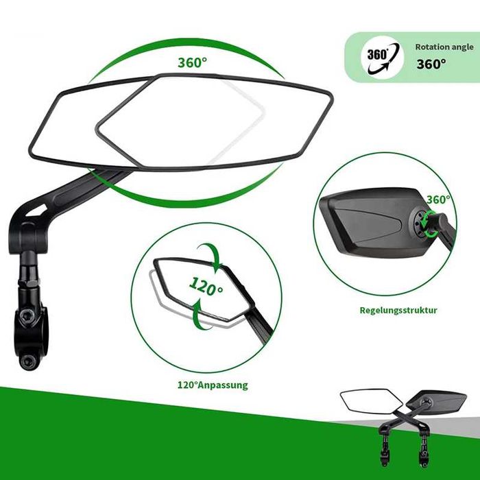 Луксозен комплект странични огледала за велосипед, 150 x 60мм, 360°