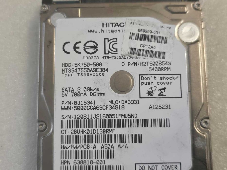 Hard disk Laptop 500GB Hitachi HTS547550A9E384, SATA II 8MB, 5400 rpm