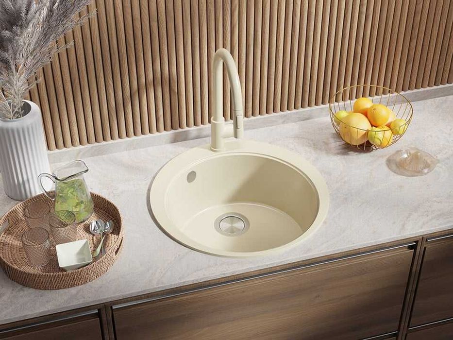 Бежава кръгла кухненска гранитна мивка Пиза 50 Top 530 x 530 мм