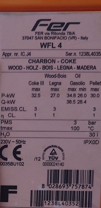 Чугунен котел на твърдо гориво Фероли/Ferroli SFL 4, 32.5 kW