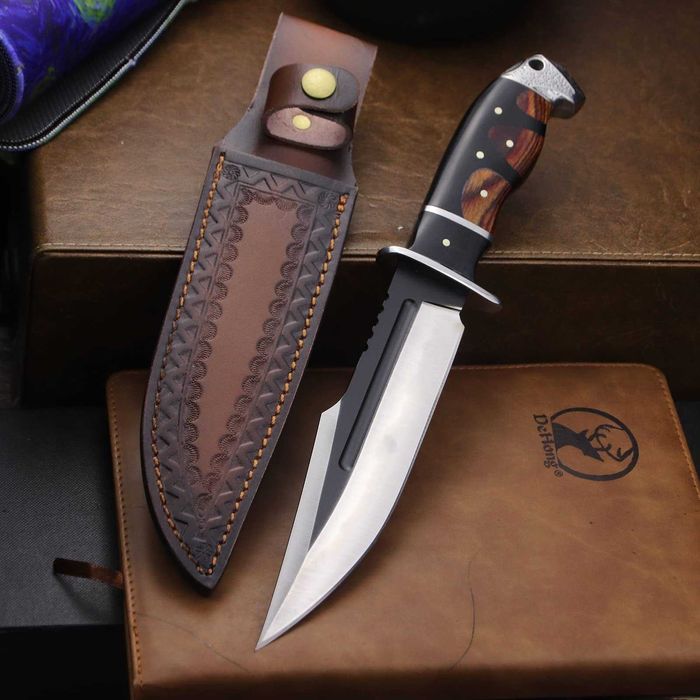 Ловен нож с кожена кания Full Tang Цяло парче метал HTWM-103