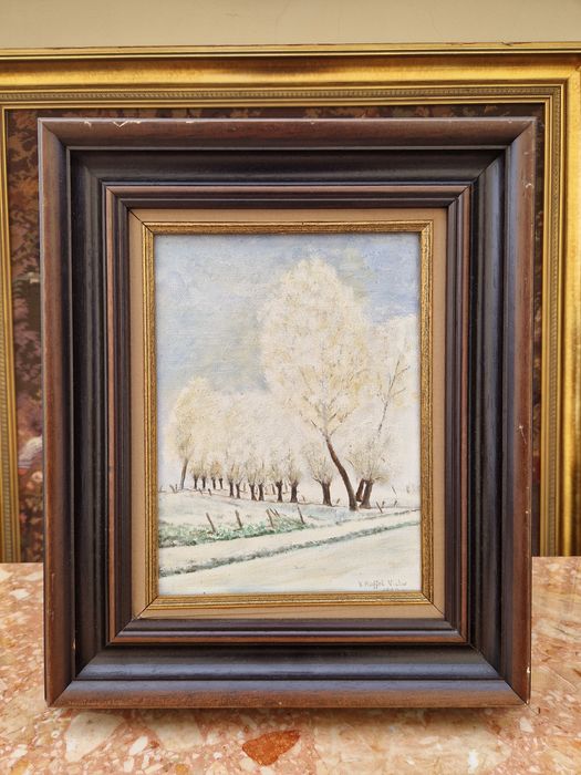 Много добра антикварна френска картина масло върху платно