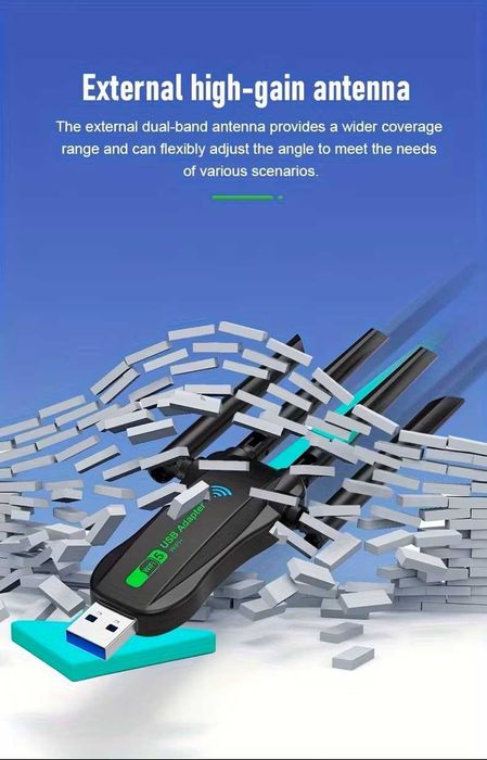 Мощен Bluetooth+WiFi USB Adapter, 2-in-1, 4.2+Dual-Band 1300Mbps