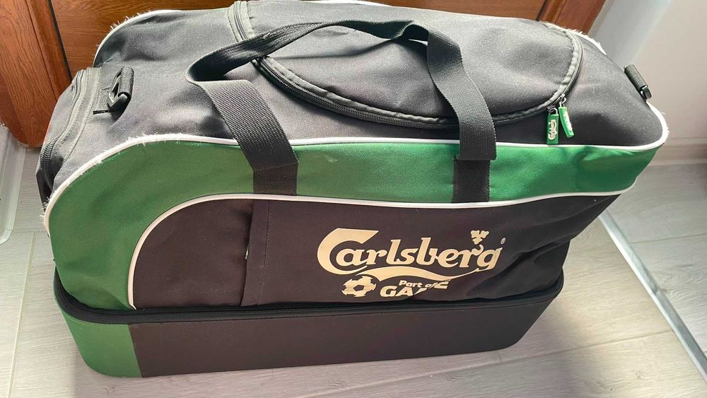 3 x Geantă voiaj/sport Carlsberg – compartiment pantofi – 2 noi, sigilate + 1 foarte puțin folosită