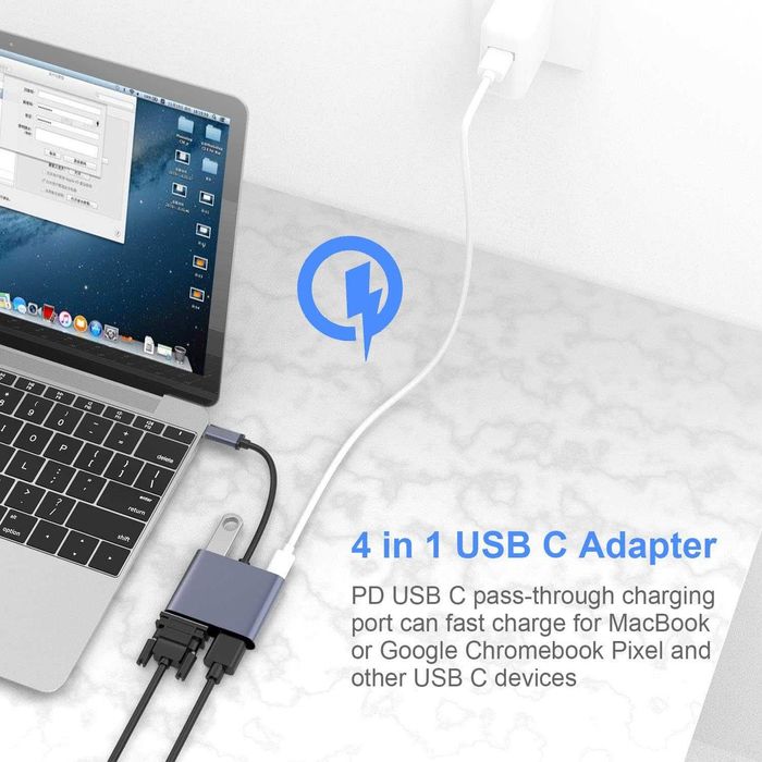 Adaptor Hub USB-C la HDMI / 4k VGA / USB 3.0 / USB-C PD Charging 87W