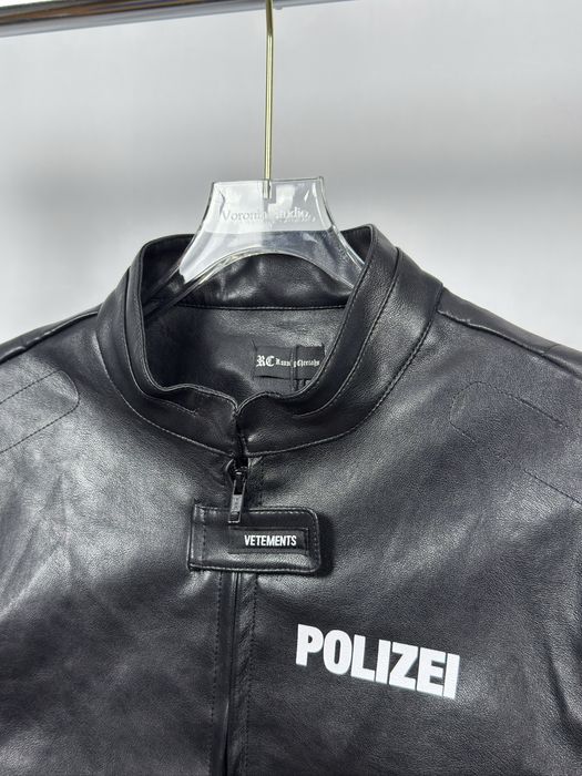 «SALE» VETEMENTS Black Leather Jacket «Polizei»
