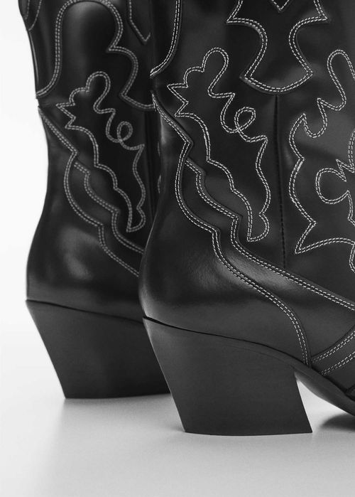 Botine cowboy din piele cu cusaturi decorative