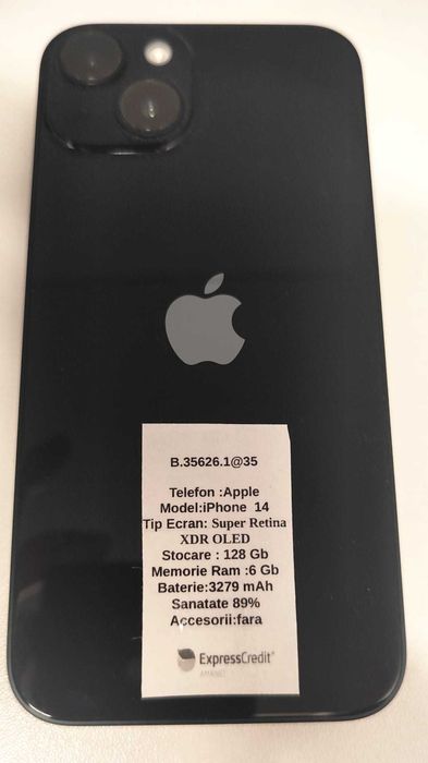 Telefon Apple iPhone 14     128Gb(AG35 B 35626) Garantie 2 ani !