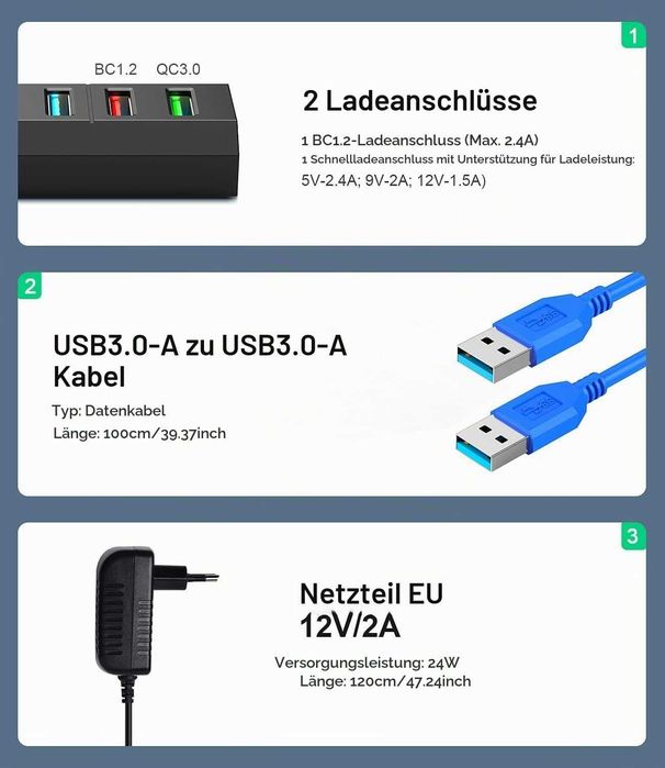 Vansuny USB 3.0 хъб с 6 порта и захранване 24W