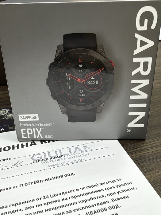 ЧИСТО НОВ 47mm Garmin Epix Gen 2 Sapphire Giulian Гаранция 2028 г. Black