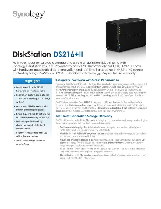 NAS Synology DS216+II