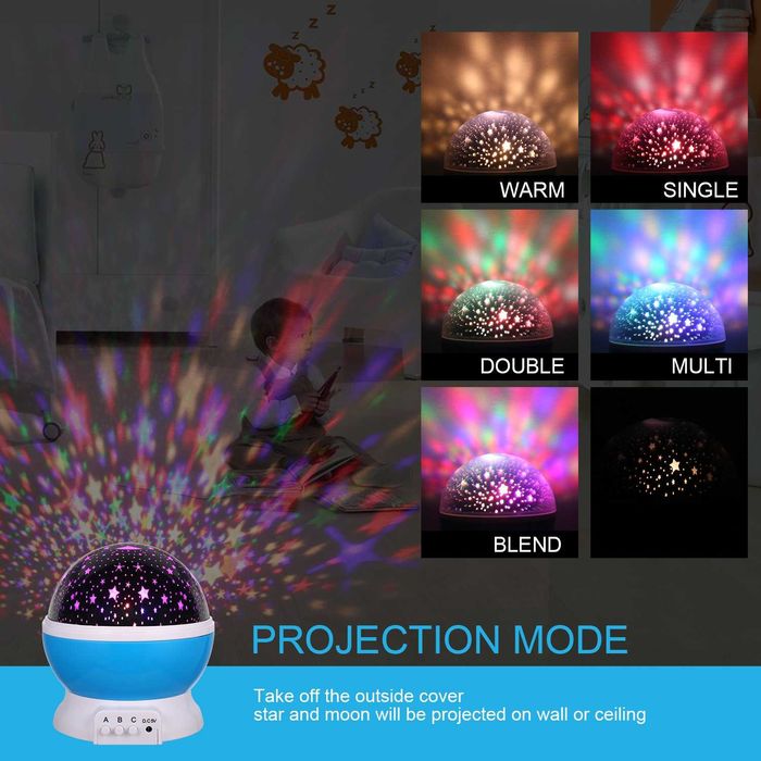Lampa 2in1 cu Proiector de Cer Instelat Lumina de Noapte Rotativa 360°