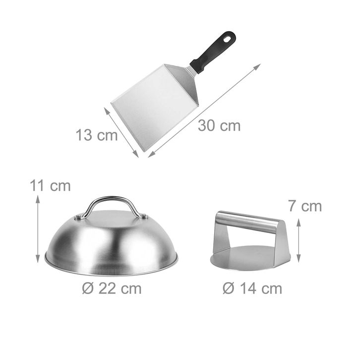Set smash burger inox cu presa carne spatula si capac topire cascaval