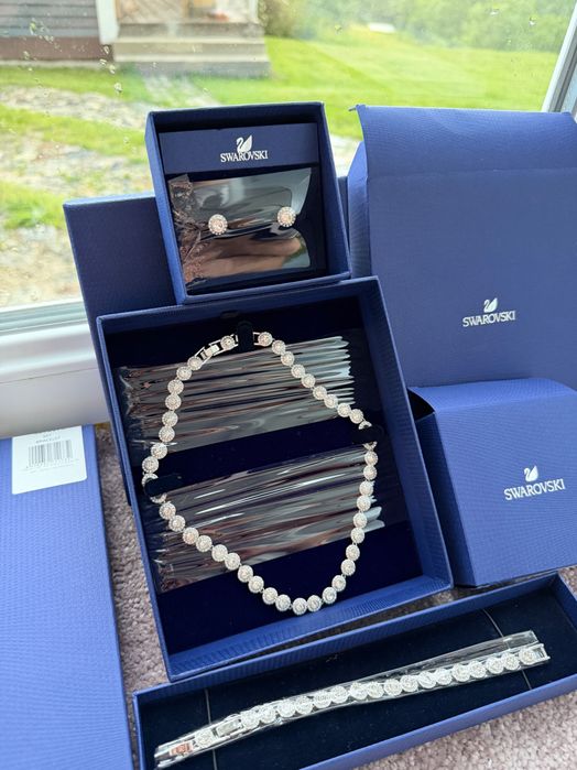 Set Swarovski Angelic argintiu colier, bratara, cercei