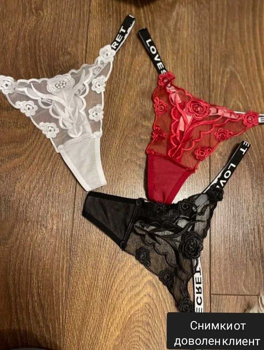 Секси дантелени прашки с рози 3 броя комплект бельо