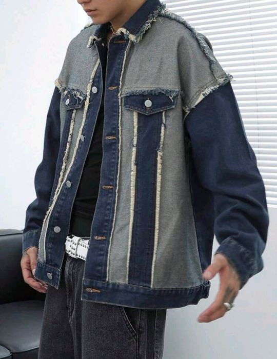 Ново мъжко карго дънково яке риза Street Style деним памук L