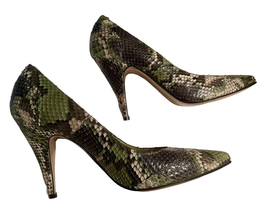 Pantofi Pierre, 38, piele de piton, verde & bej, made in Italy