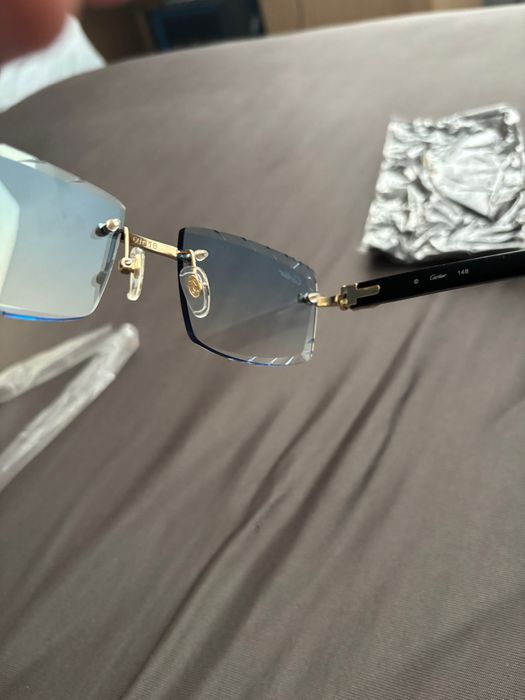 Cartier Black Acetate Glasses, Gold Decor & Blue Lens
