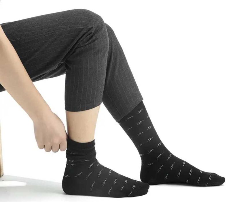 Памучни мъжки чорапи с десен, 5 броя, безшевни и с мек ластик