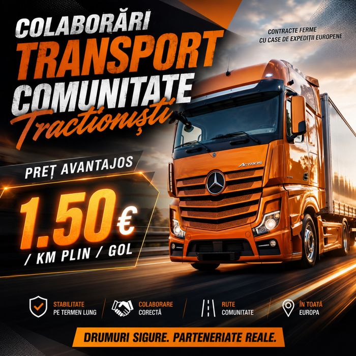 Colaborare transport – căutăm parteneri cu cap tractor și semiremorcă