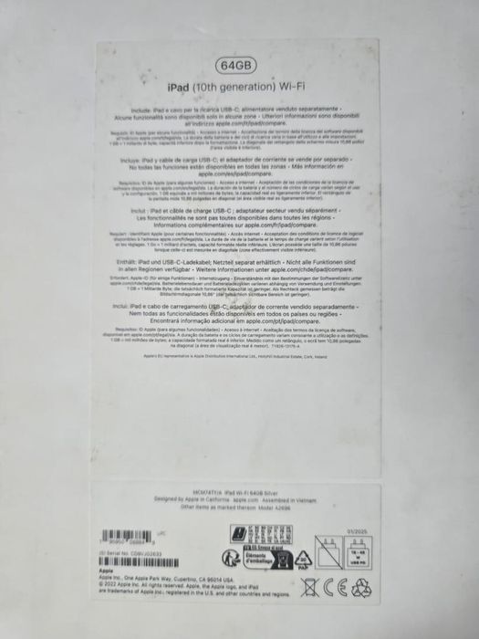 Apple iPad 10 (2022), 10.9 ", 64GB, Wifi, Silver -P-