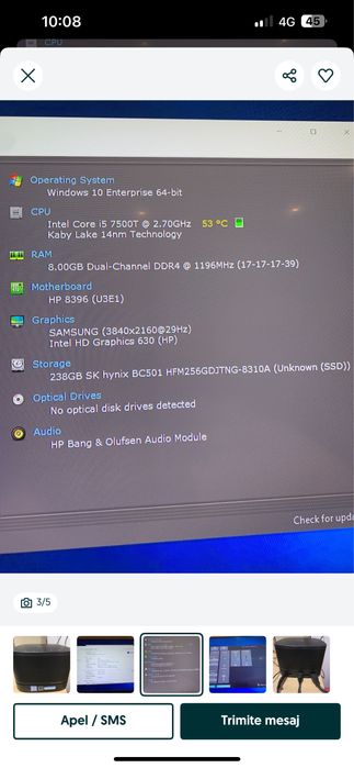 Unitate PC HP Elite Slice G2 I5 / 8 GB Ram / SSD/Audio BANG & OLUFSEN