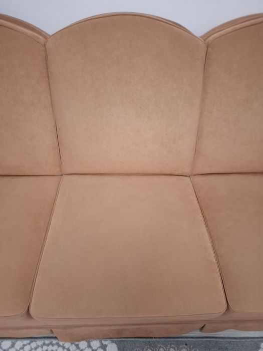 Canapea 3 locuri fixa, piele naturala alcantara, culoare coniac