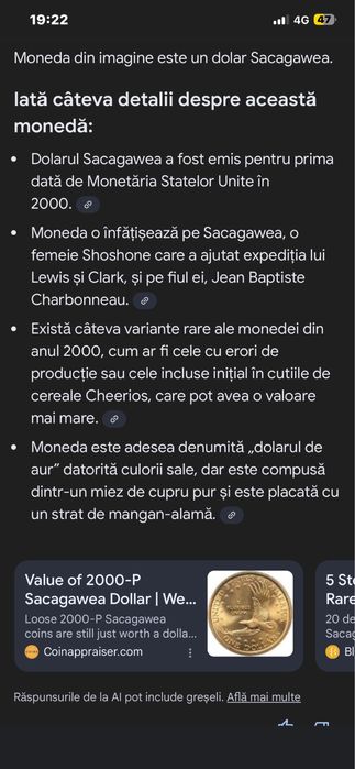 Moneda de 1 dolar sacagawea rara colectie