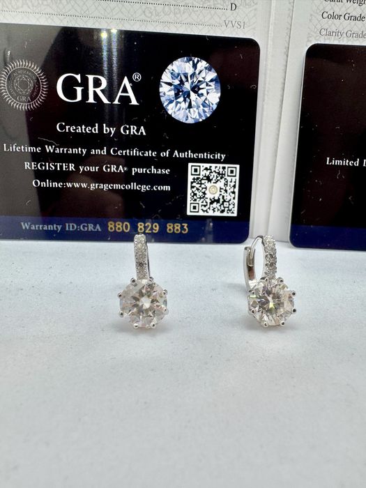 Сребърни обеци с мойсанит (Диамант) 2 карата