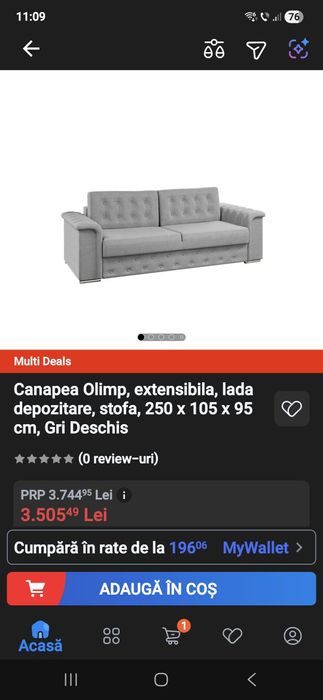 Vand canapea Olimp, extensibila, lada depozitare, din stofa