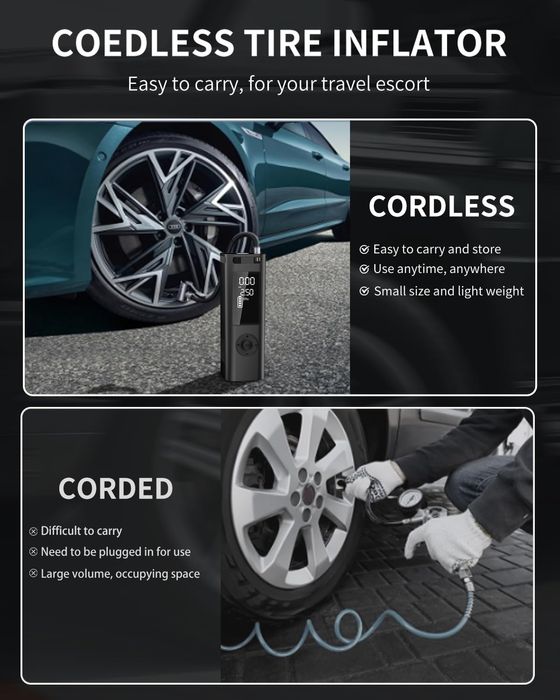 Преносим Компресор за Гуми, Цифрова Интелигентна Помпа Бързо Зареждане