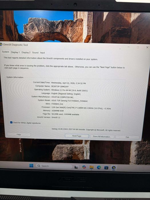 Laptop Asus FX506HC i7-11800H 16GB 512SSD RTX 3050
