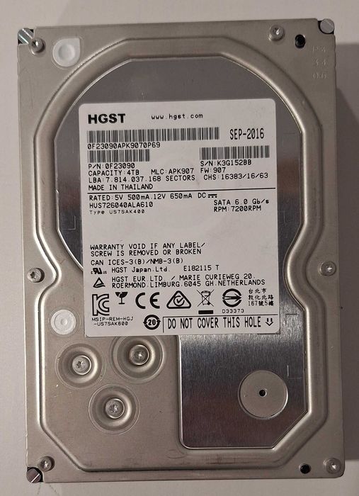 HDD HGST 0F23090 Ultrastar 4TB 7200RPM SATA 6Gb/s 128MB Cache 3.5