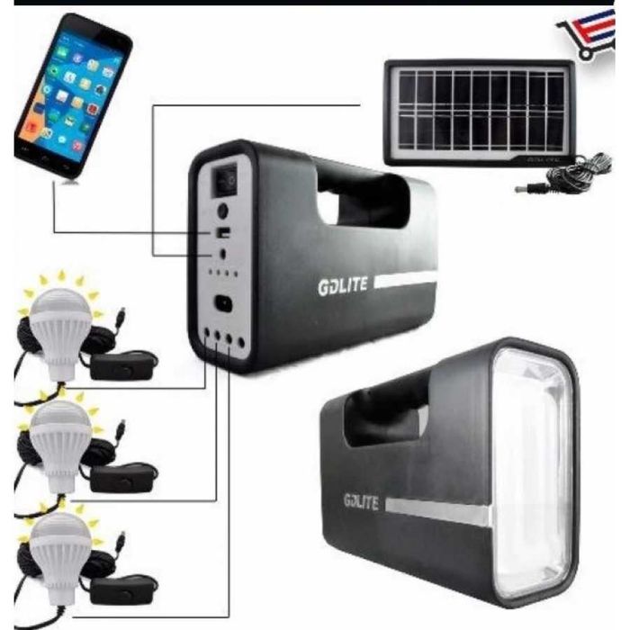 Panou solar 3 becuri lanterna/lampa LED, USB incarcare telefon, kit fotovoltaic, incarcare panou solar sau priza