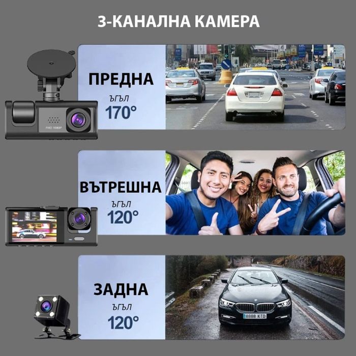 Видеорегистратор Full HD 1080P с 3 камери