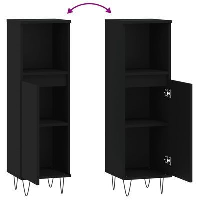 vidaXL Шкаф за баня Черен 30x30x100 см Инженерно дърво