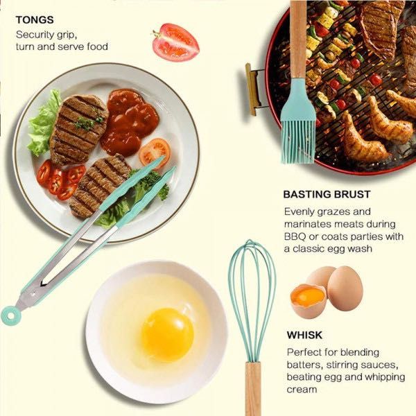 Сет 12 кухненски прибори за готвене - от естествено дърво